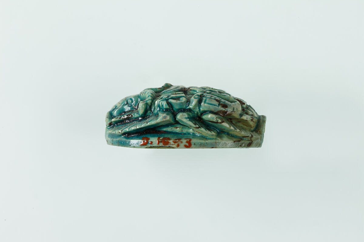 Ram-headed Scaraboid Inscribed with a Blessing Related to Amun (Amun-Re), Glazed steatite