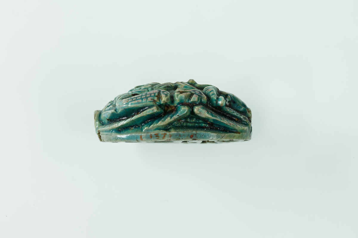 Ram-headed Scaraboid Inscribed with a Blessing Related to Amun (Amun-Re), Glazed steatite