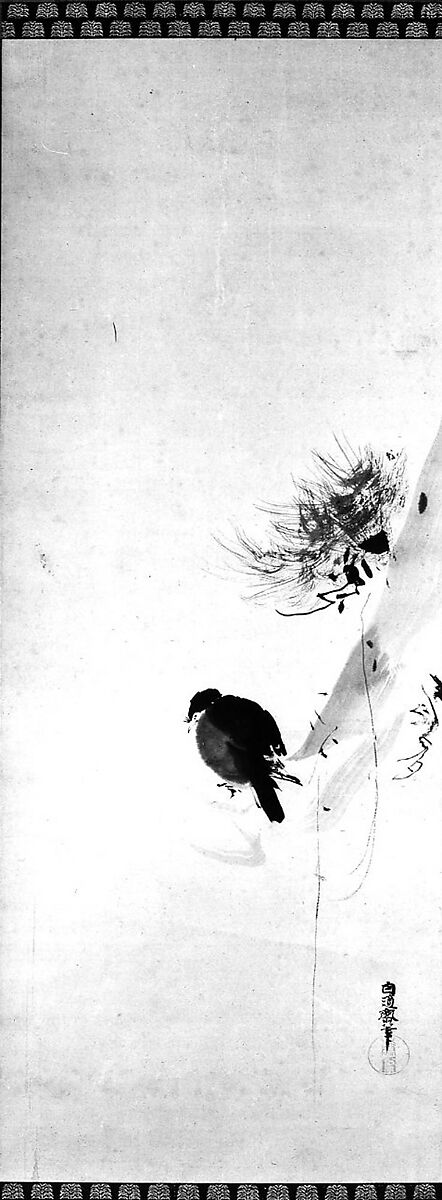 Crow on a Tree, Attributed to Kano Naonobu (Japanese, 1607–1650), Hanging scroll; ink on paper, Japan 