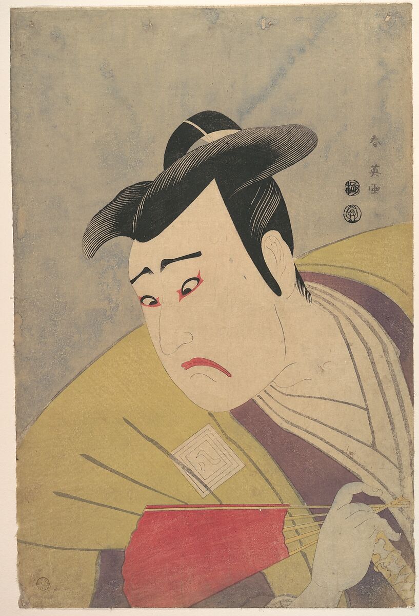 The Actor Ichikawa Yaozō III Holding a Red Fan, Katsukawa Shun&#39;ei 勝川春英 (Japanese, 1762–1819), Woodblock print; ink and color on paper, Japan 