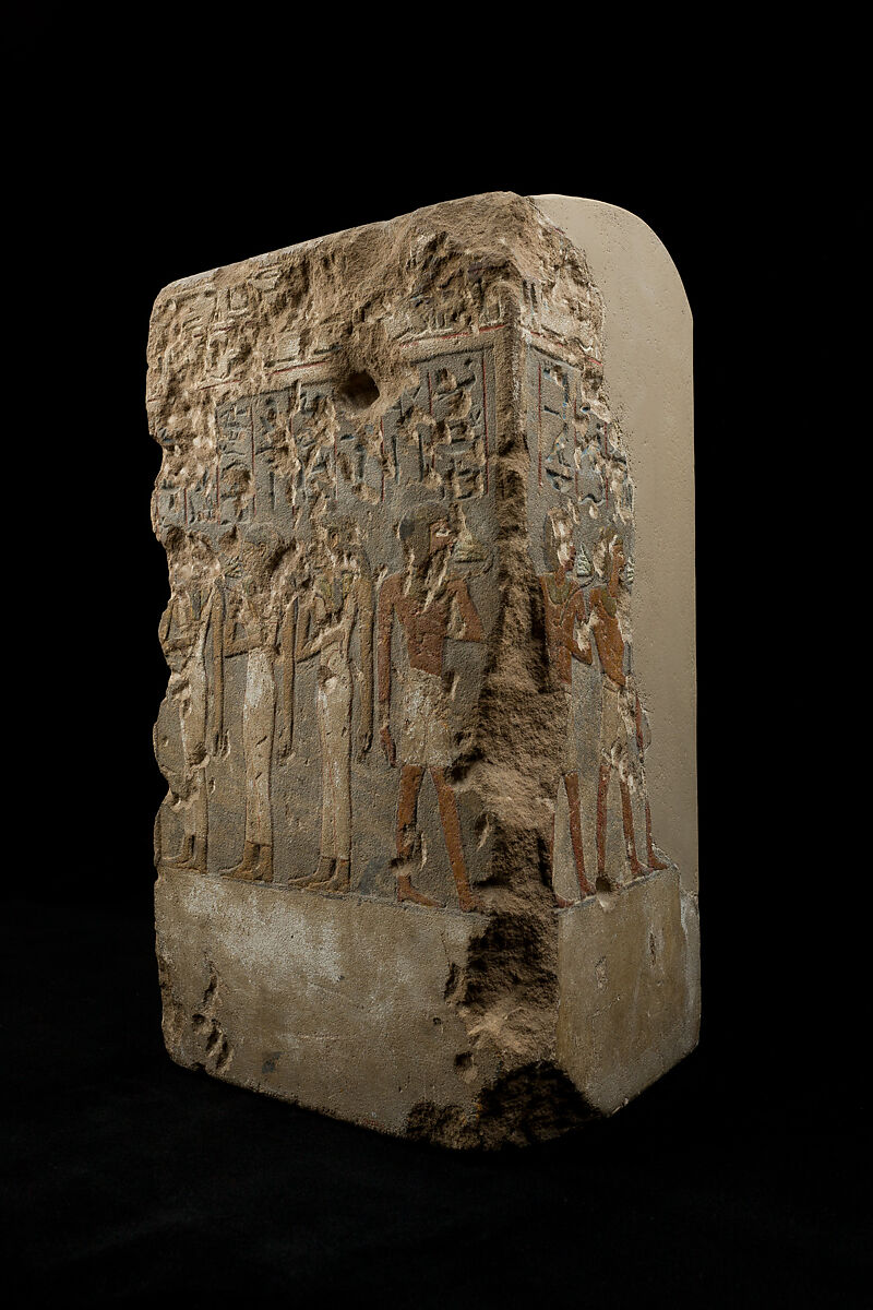 Shrine with statues and relief, Sandstone, paint