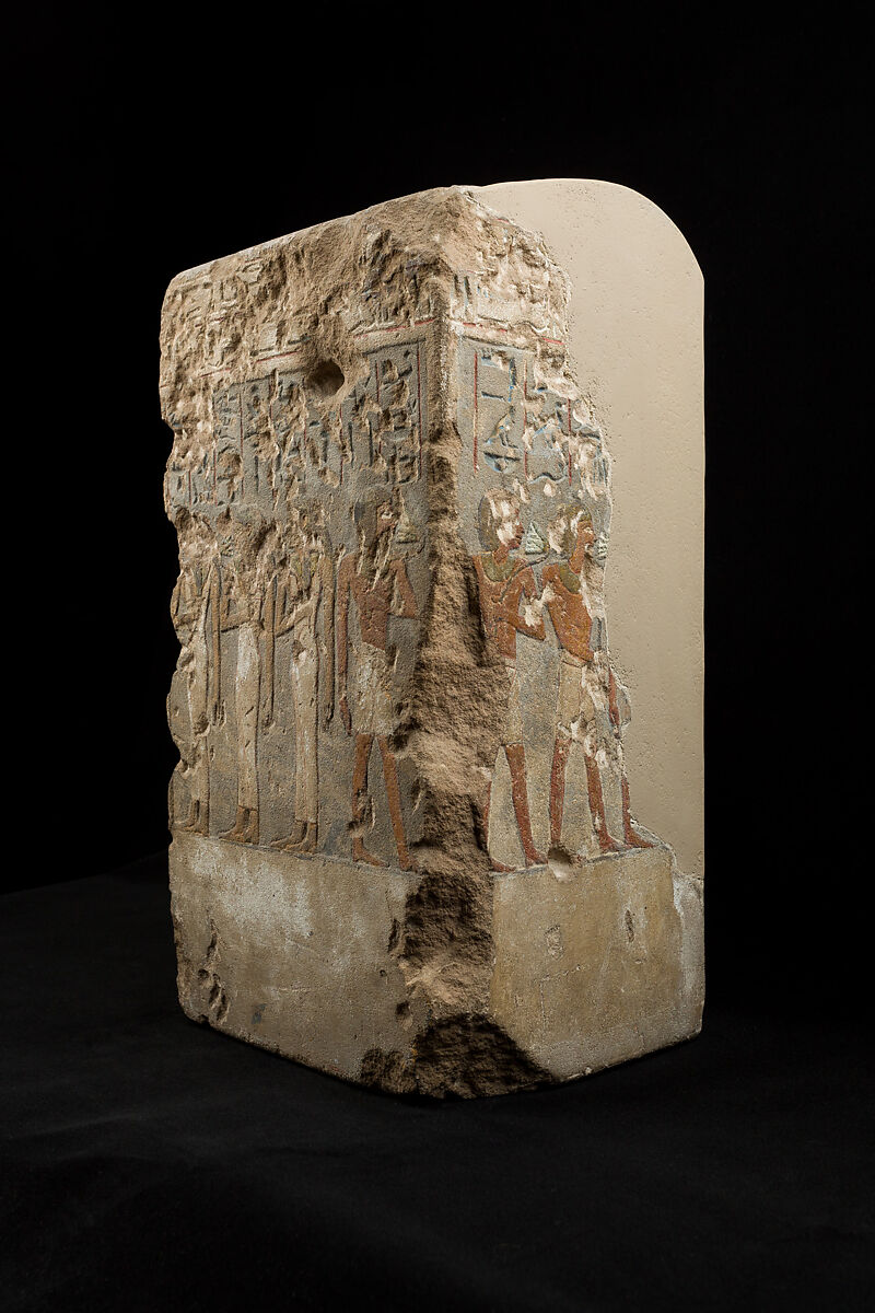 Shrine with statues and relief, Sandstone, paint