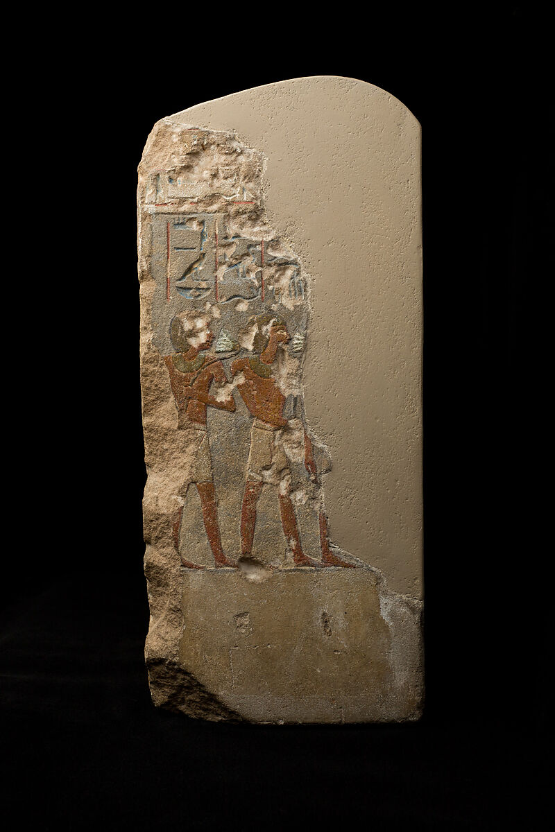 Shrine with statues and relief, Sandstone, paint