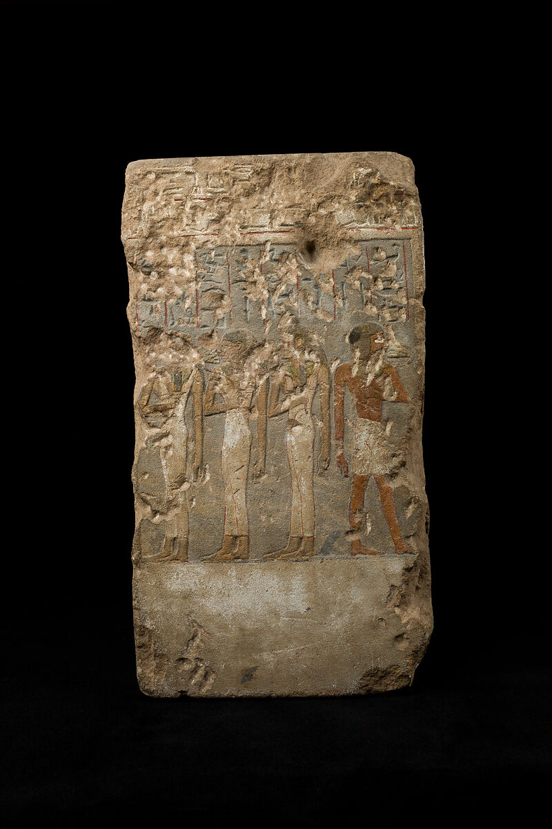 Shrine with statues and relief, Sandstone, paint