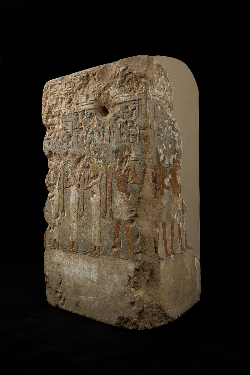 Shrine with statues and relief, Sandstone, paint