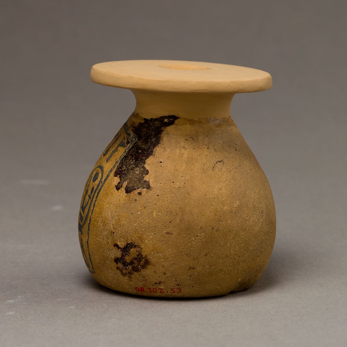 Kohl Jar Inscribed with the Names of Amenhotep III and Queen Tiye, Faience