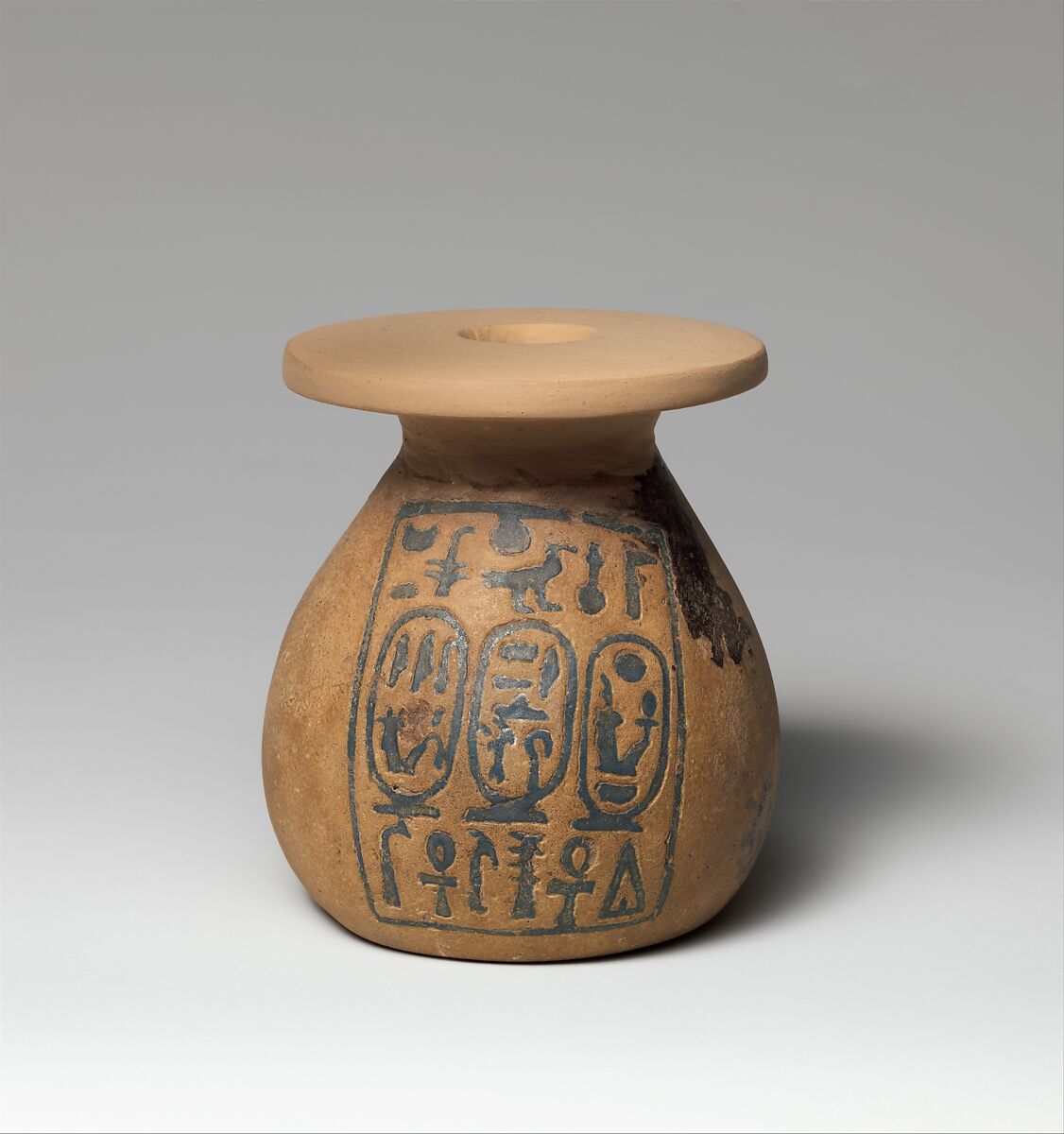 Kohl Jar Inscribed with the Names of Amenhotep III and Queen Tiye, Faience 