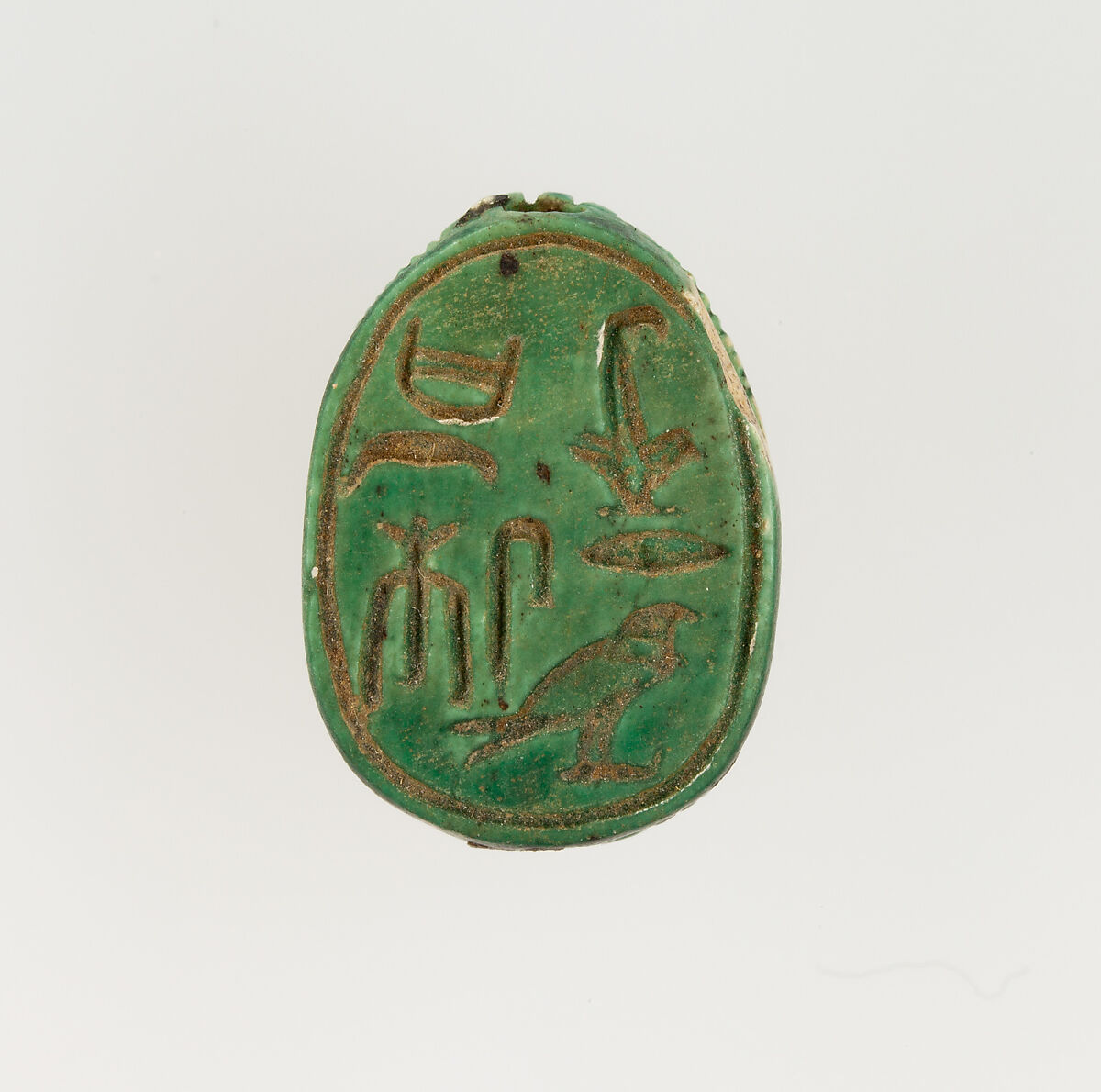 Scarab Inscribed for the King's Principal Wife Ahmose, Steatite, glazed 