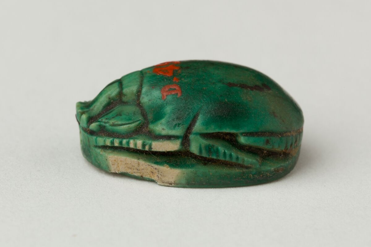 Scarab Inscribed for the King's Principal Wife Ahmose, Steatite, glazed