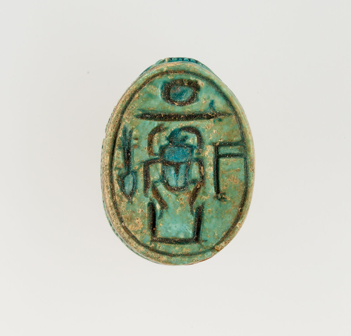 Scarab Inscribed with the Throne Name of Thutmose I, Steatite, glazed 