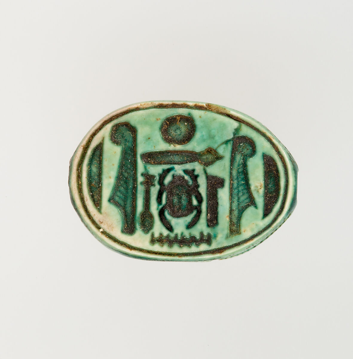 Scarab Inscribed with the Throne Name of Thutmose II, Steatite, glazed 