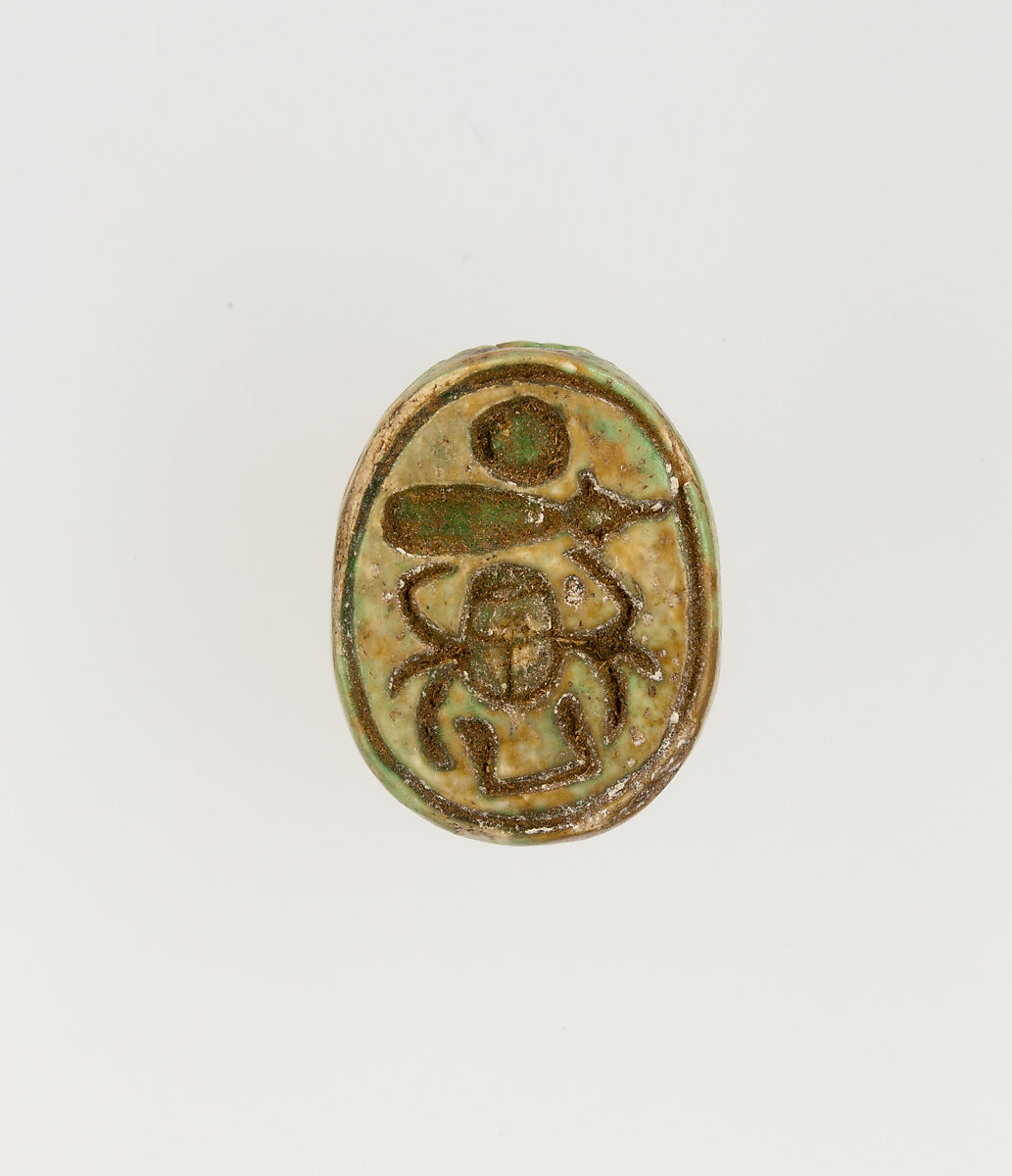 Scarab Inscribed with the Throne Name of Thutmose I, Steatite, glazed 