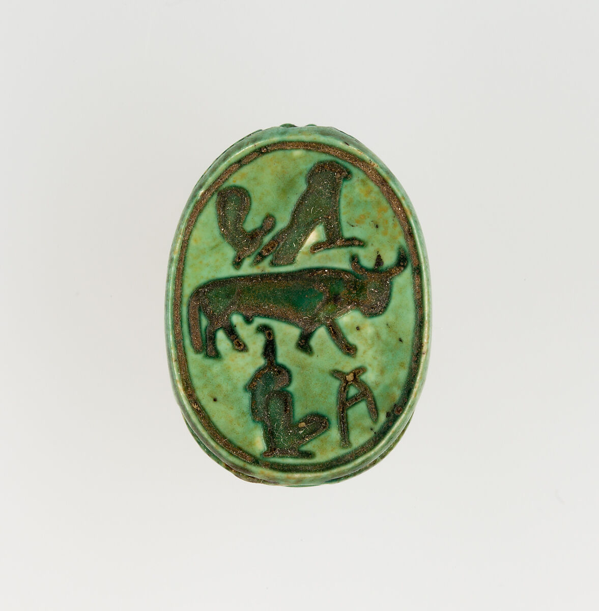 Scarab Inscribed with the Horus Name of Thutmose I, Steatite, glazed 