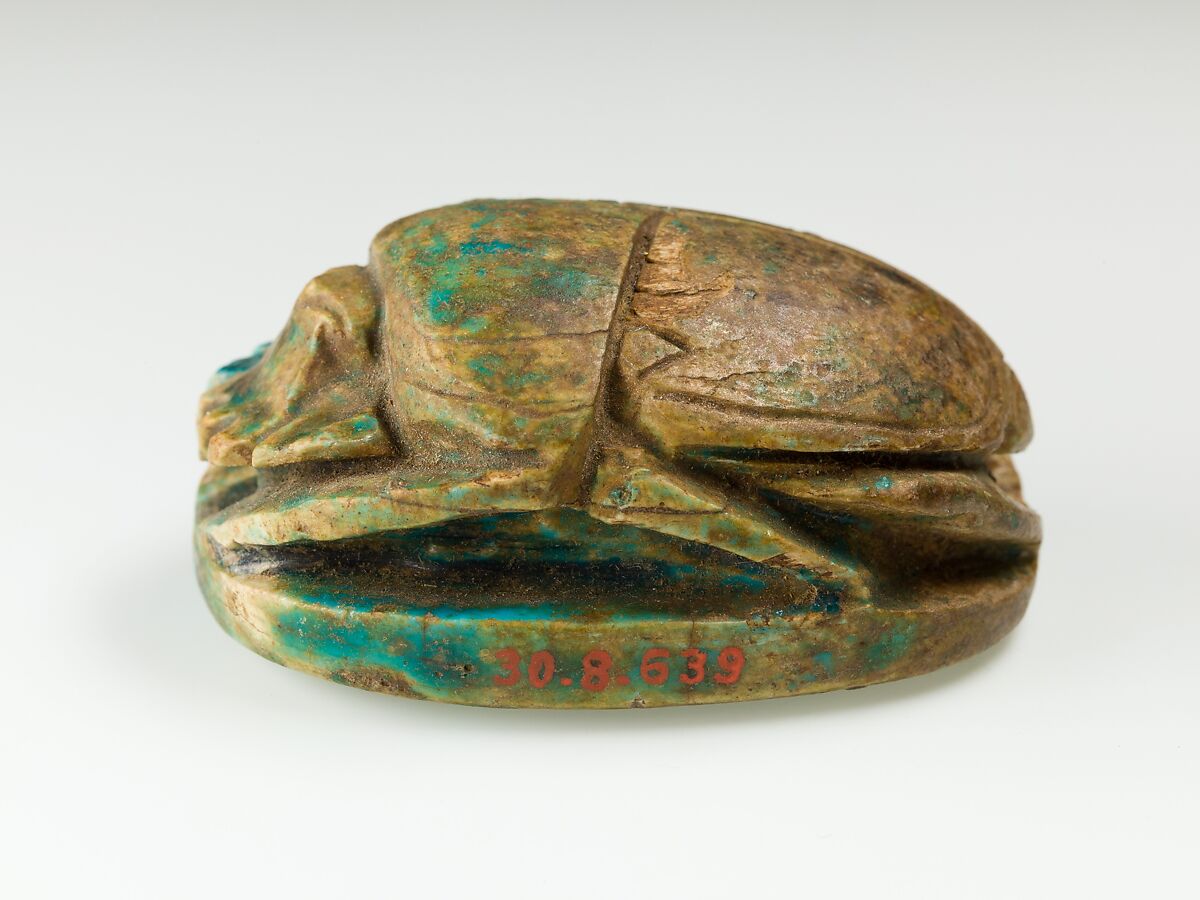 Scarab of Amenhotep III, ruler of Heliopolis, Green glazed steatite