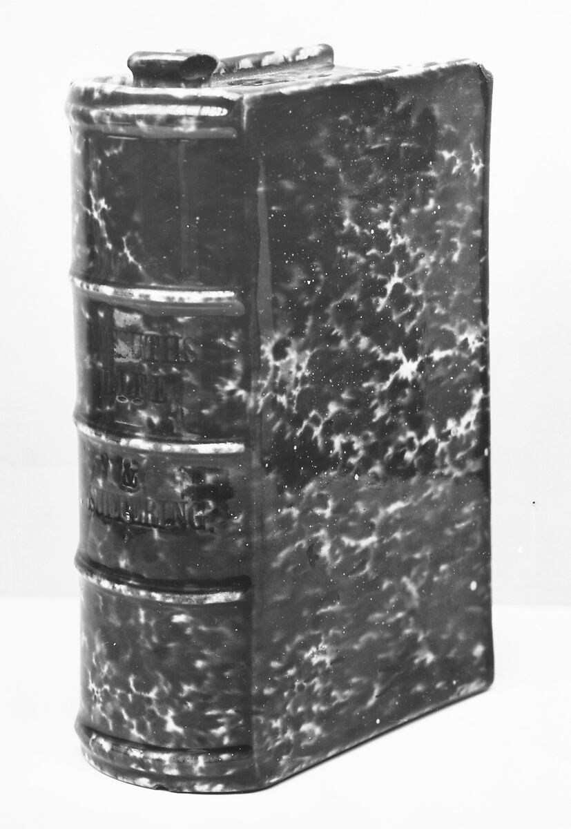 Book flask, United States Pottery Company (1852–58), Mottled brown earthenware, American