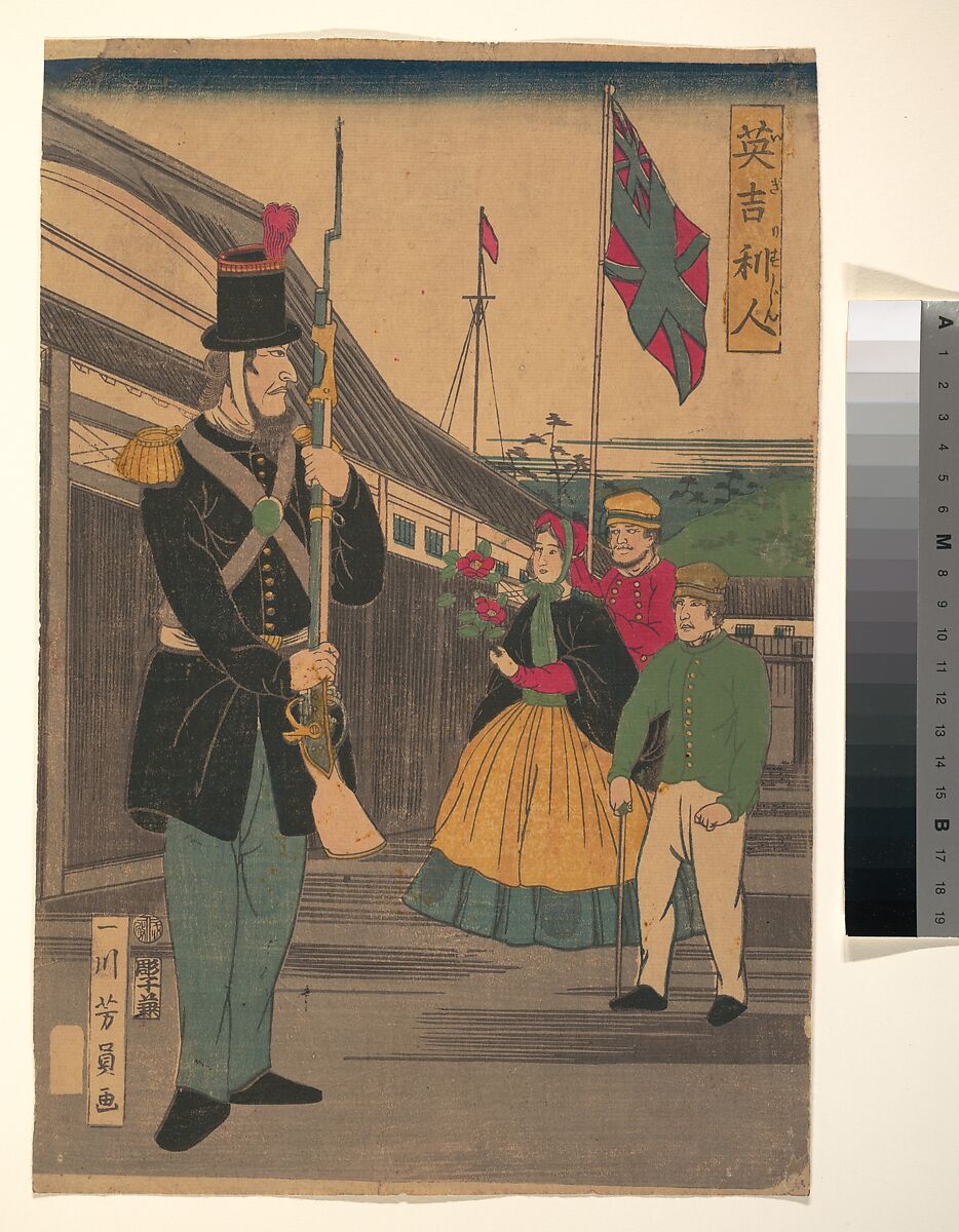 Englishmen, Utagawa Yoshikazu (Japanese, active ca. 1850–70), Woodblock print; ink and color on paper, Japan 