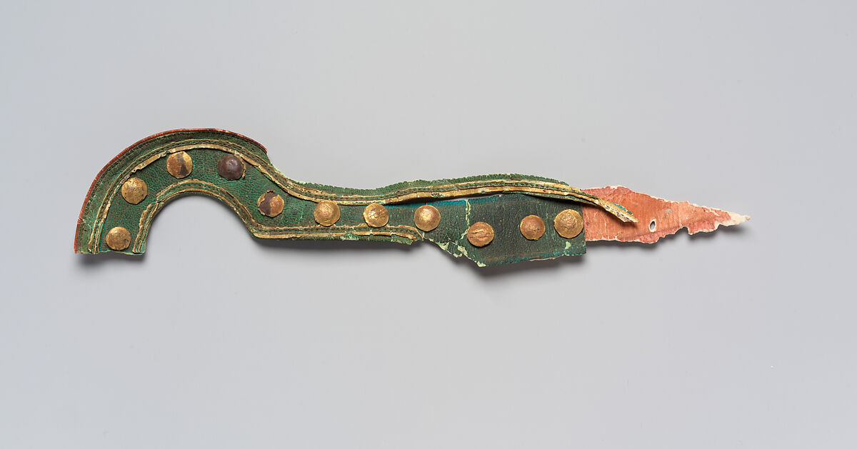 Harness Fragments from a Chariot of Amenhotep III, Leather (goatskin), dye, gold leaf