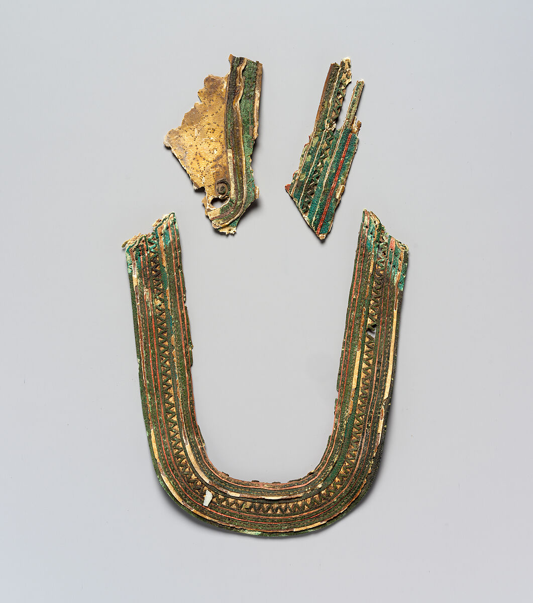 Harness Fragments from a Chariot of Amenhotep III, Leather (goatskin), dye, gold leaf