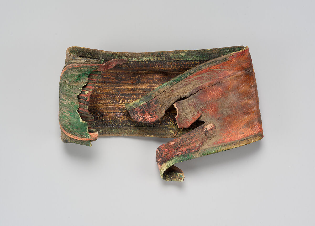 Harness Fragments from a Chariot of Amenhotep III, Leather (goatskin), dye, gold leaf