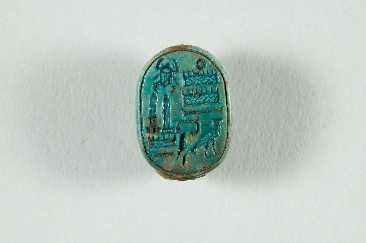 Scarab Commemorating Two Obelisks of Thutmose III, Glazed steatite 