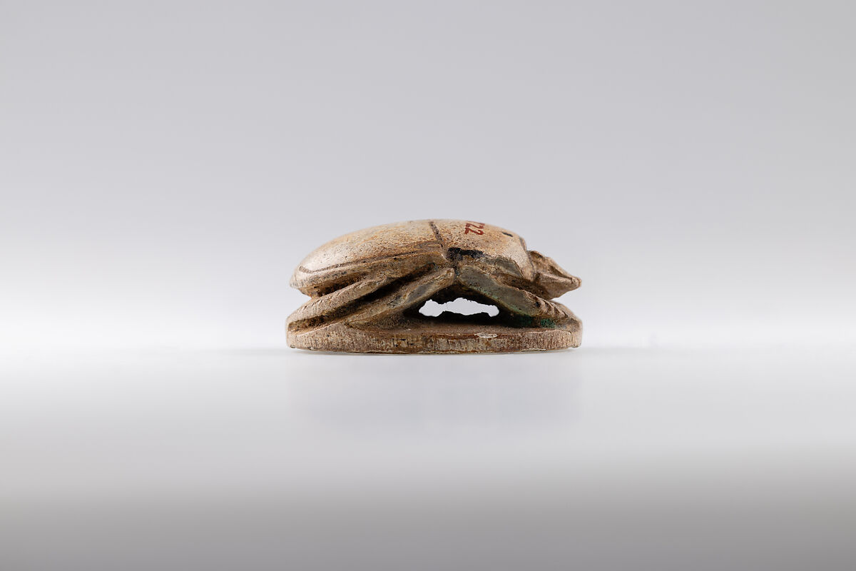Scarab Inscribed for Thutmose III, Steatie, green glaze