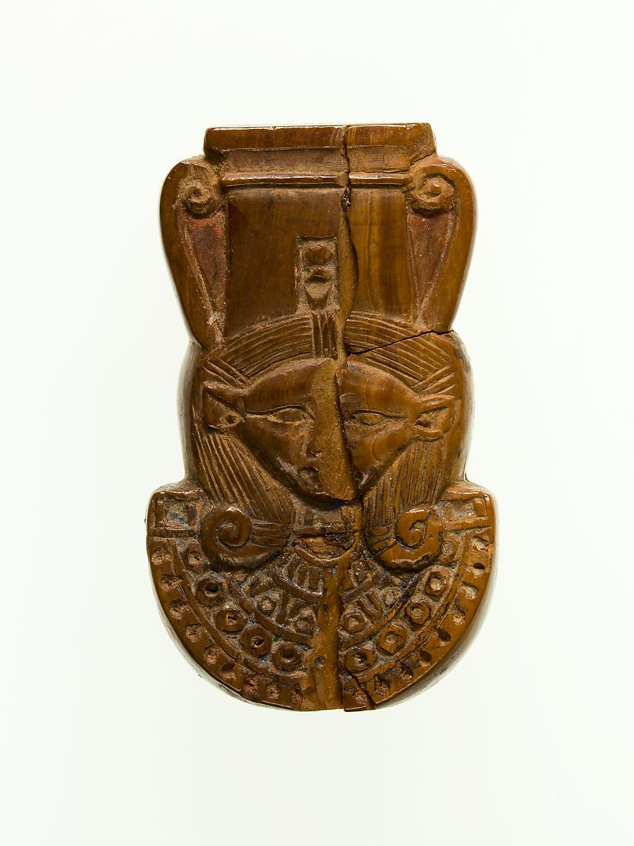 Hathor / Bat emblem, Elephant ivory, blue pigment