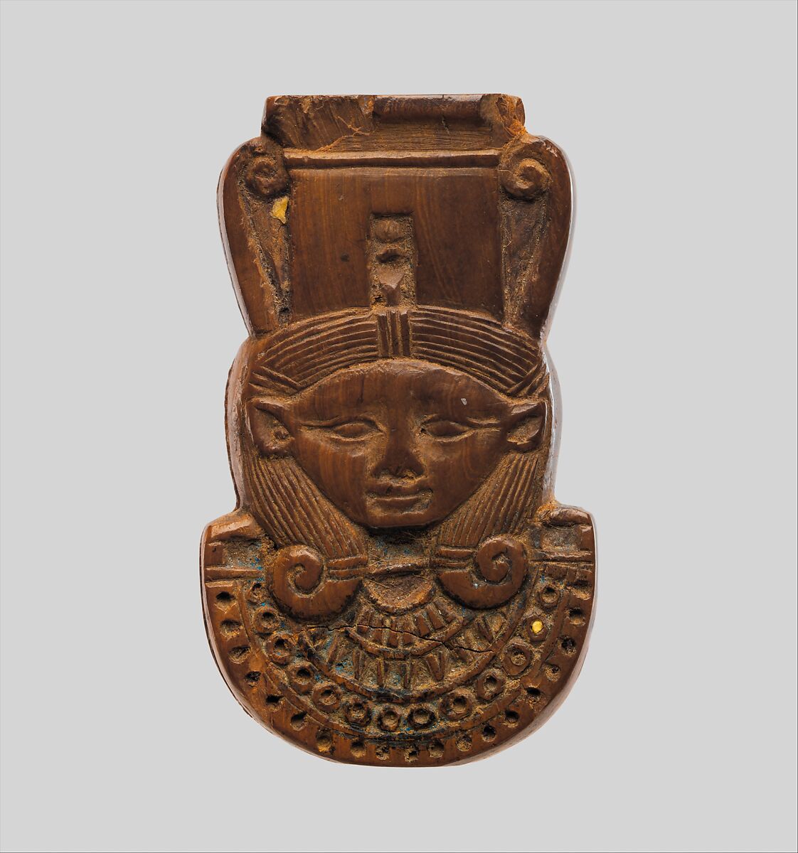 Hathor / Bat emblem, Elephant ivory, blue pigment 