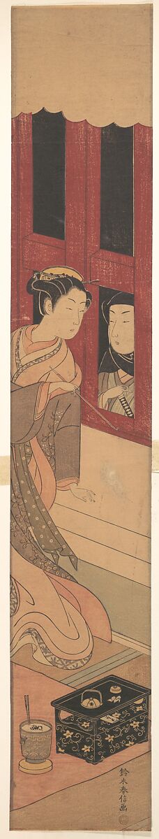 The Man Outside, Suzuki Harunobu (Japanese, 1725–1770), Woodblock print; ink and color on paper, Japan 