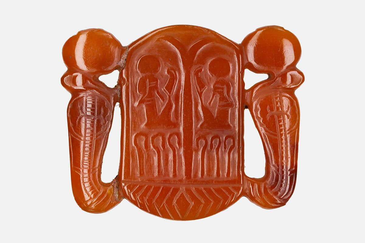 Plaque with the Name of Amenhotep III Flanked by Two Uraei, Carnelian 