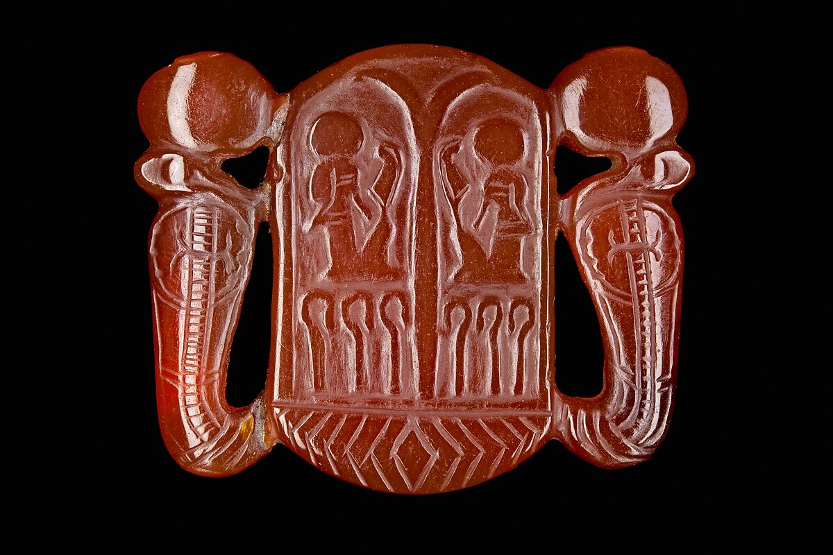 Plaque with the Name of Amenhotep III Flanked by Two Uraei, Carnelian