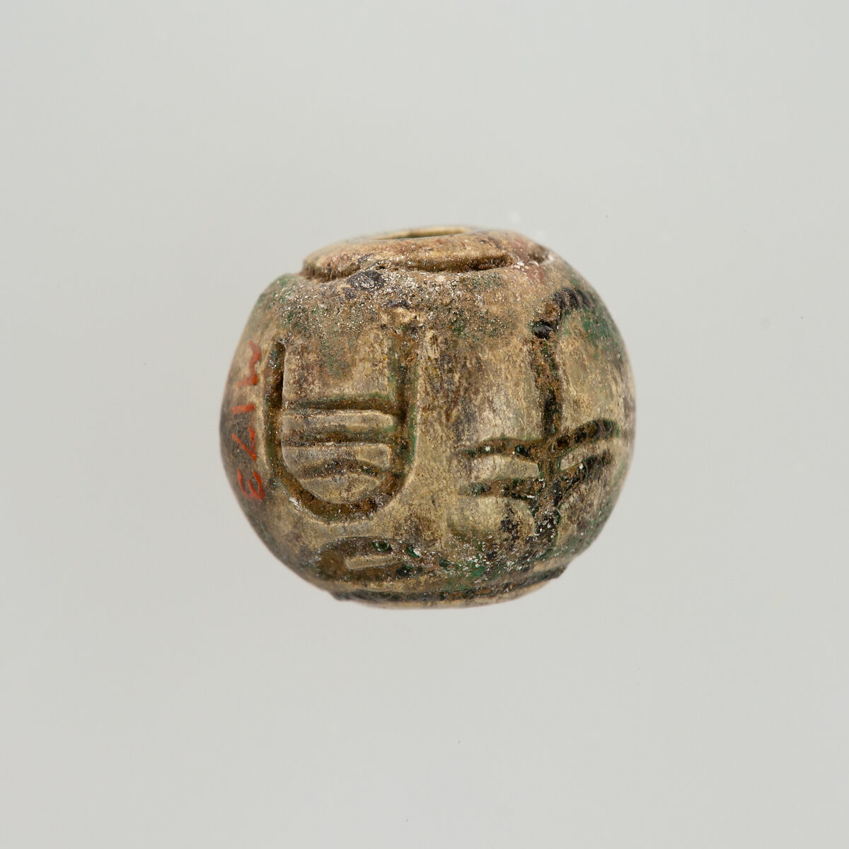 Bead Inscribed with the Name Nefertari, Steatite, glazed 