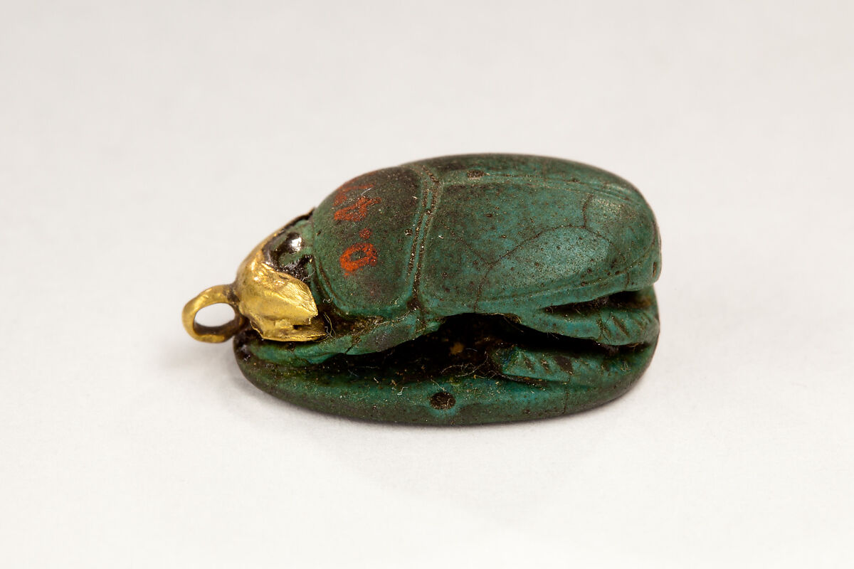 Scarab Inscribed with the Throne Name of Amenhotep I, Egyptian Blue ?, gold
