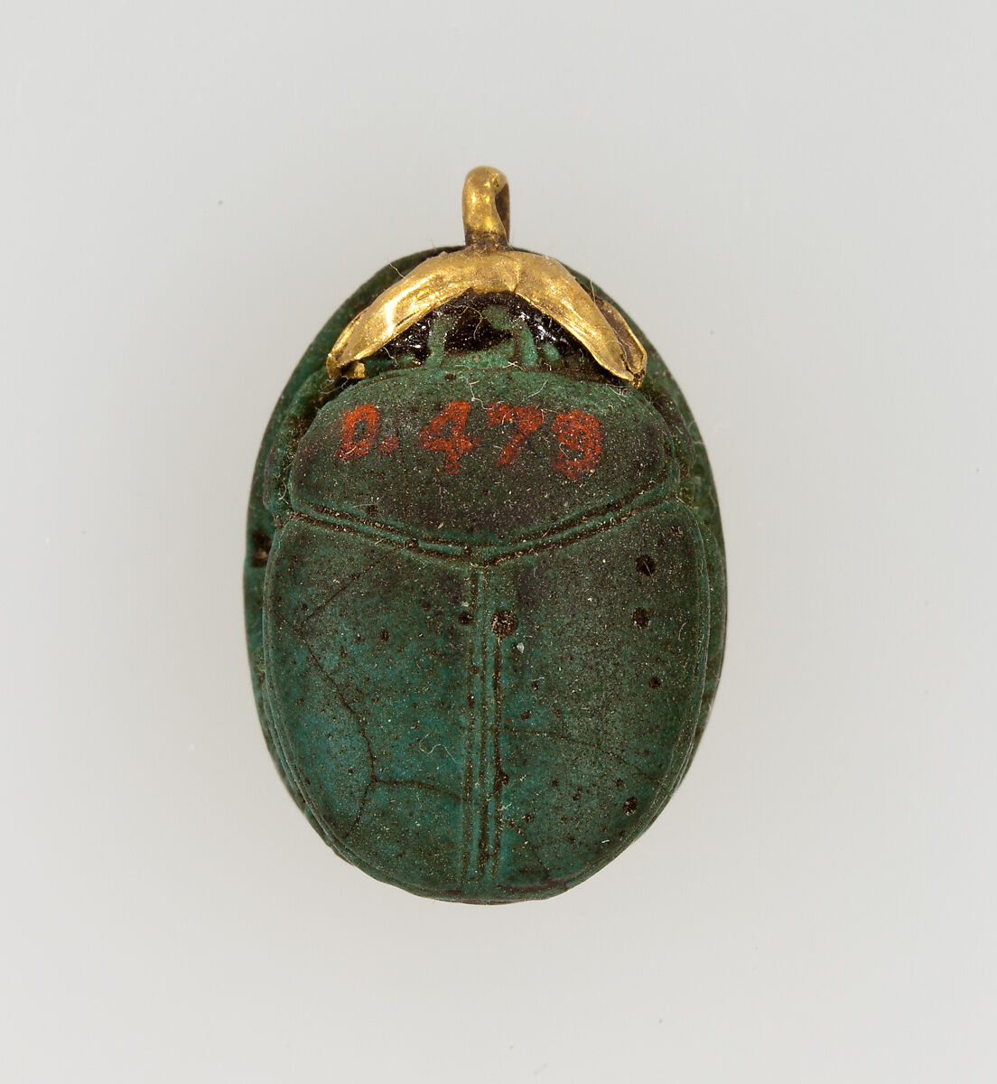 Scarab Inscribed with the Throne Name of Amenhotep I, Egyptian Blue ?, gold