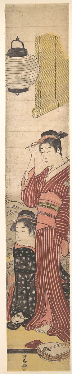 Two Geisha, Torii Kiyonaga (Japanese, 1752–1815), Woodblock print; ink and color on paper, Japan 