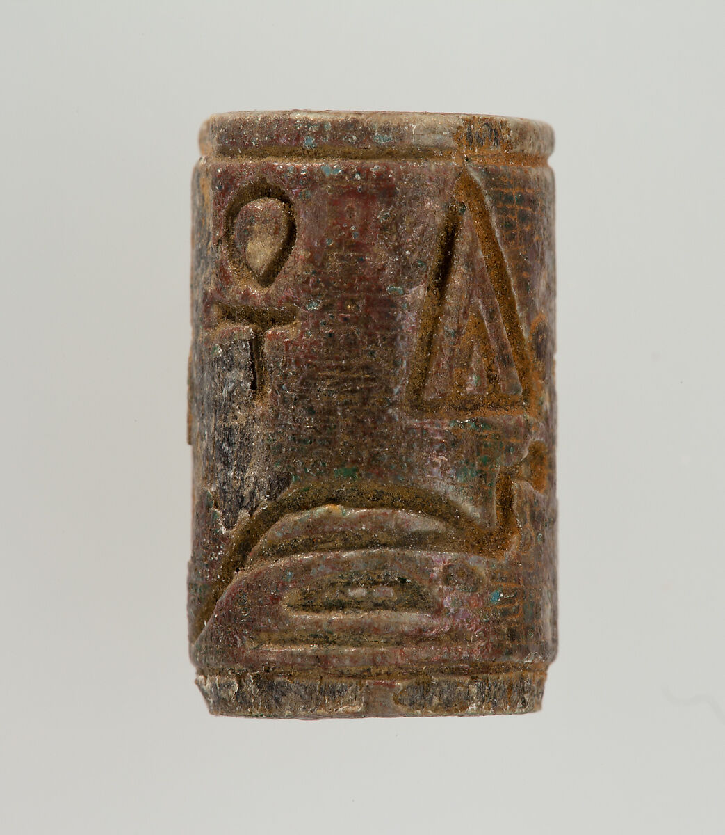 Cylinder Bead Inscribed with the Throne Name of Amenhotep I, Steatite, glazed 