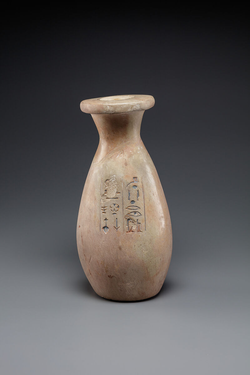 Jar Inscribed for the Mayor of Thebes Sennefer, Travertine (Egyptian alabaster) 