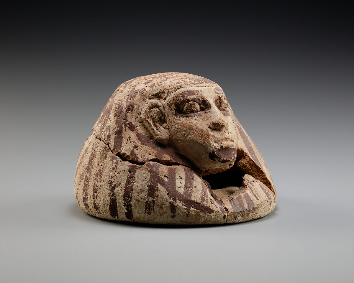 Canopic Jar Lid Belonging to Senimen, Pottery (Marl A4), paint