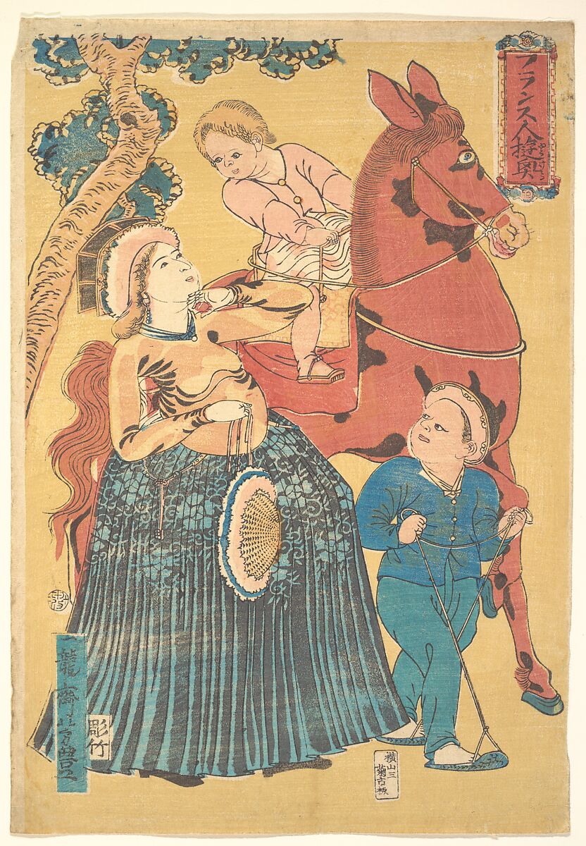 French Pastimes, Ichiryūsai Yoshitoyo (Japanese, 1830–1866), Woodblock print; ink and color on paper, Japan 