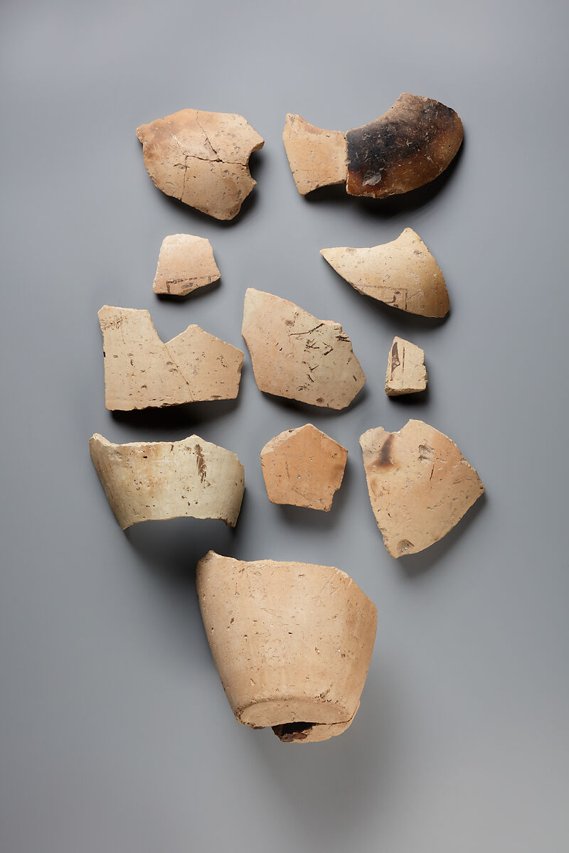 Fragments of Canopic Jar(s) Belonging to Senimen, Pottery (Marl A4), paint 