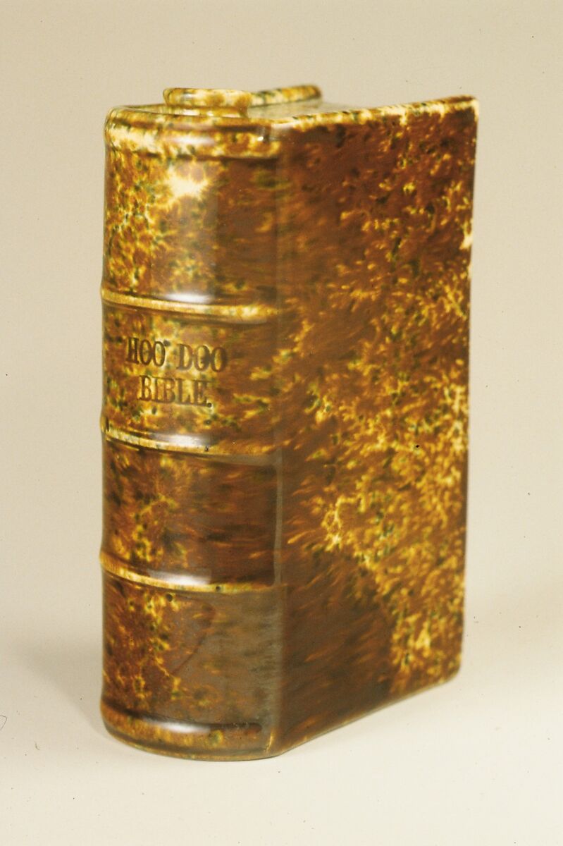 Book flask, United States Pottery Company (1852–58), Mottled brown earthenware, American