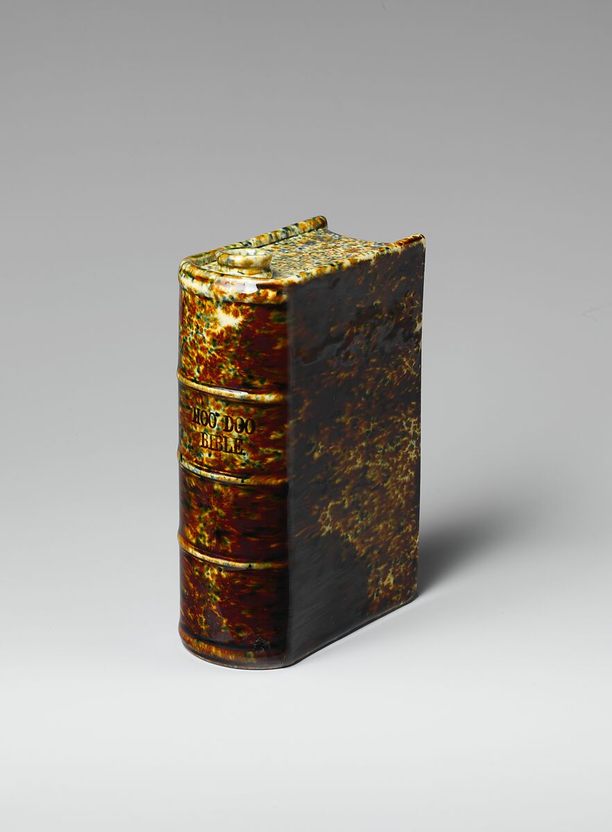 Book flask, United States Pottery Company (1852–58), Mottled brown earthenware, American 