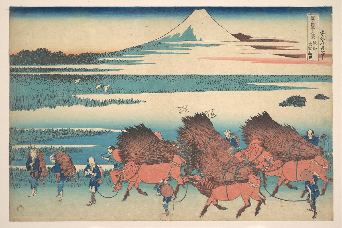 The New Fields at Ōno in Suruga Province (Sunshū Ōno shinden), from the series Thirty-six Views of Mount Fuji (Fugaku sanjūrokkei), Katsushika Hokusai (Japanese, Tokyo (Edo) 1760–1849 Tokyo (Edo)), Woodblock print; ink and color on paper, Japan 