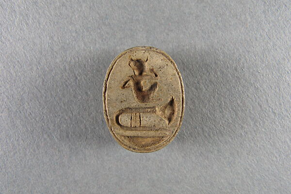 Scarab in the form of king as Harpokrates, Glazed steatite 