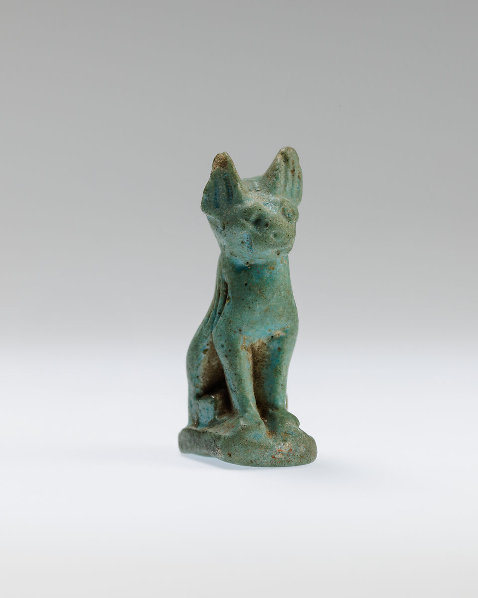 Cat Amulet, Blue faience