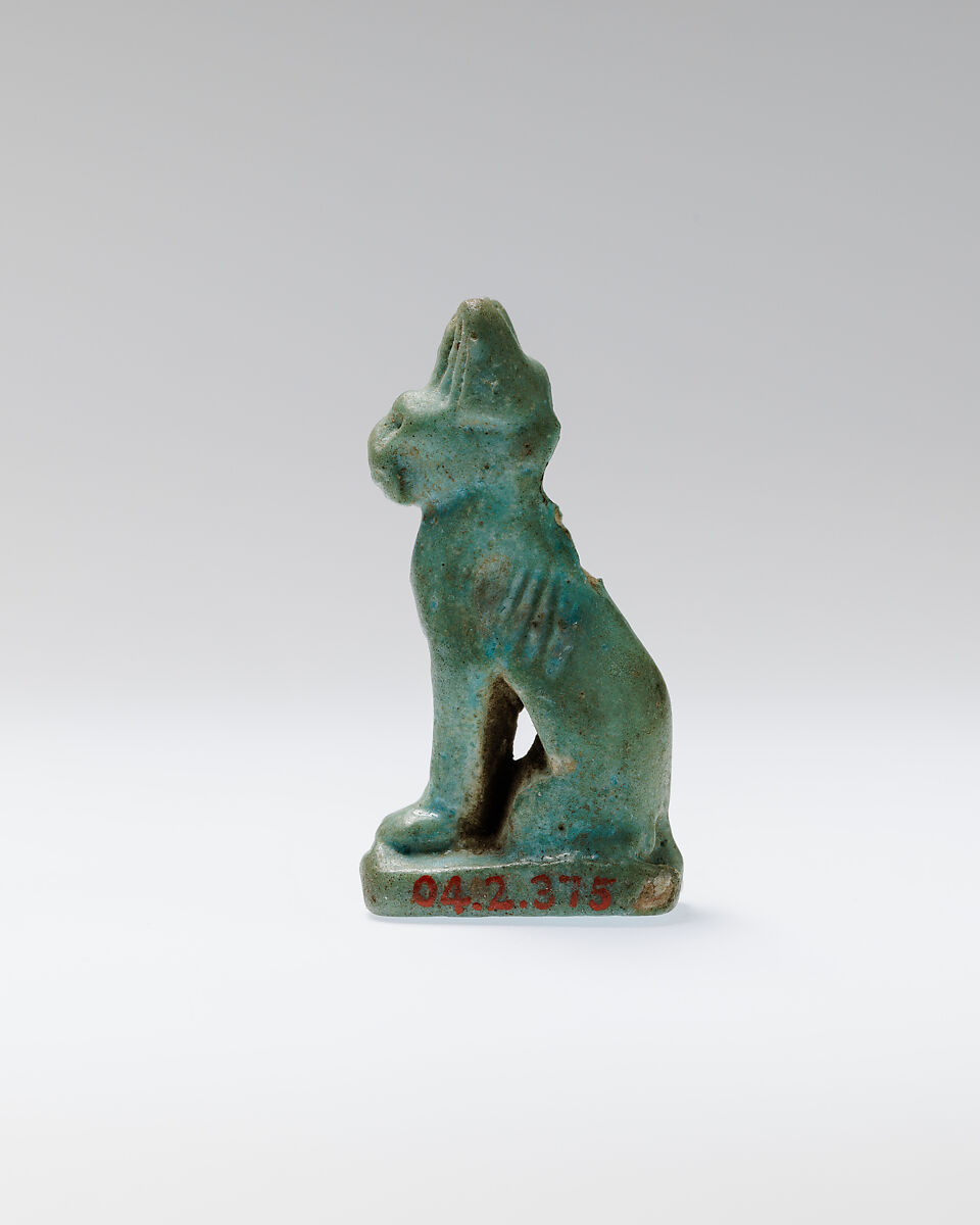 Cat Amulet, Blue faience