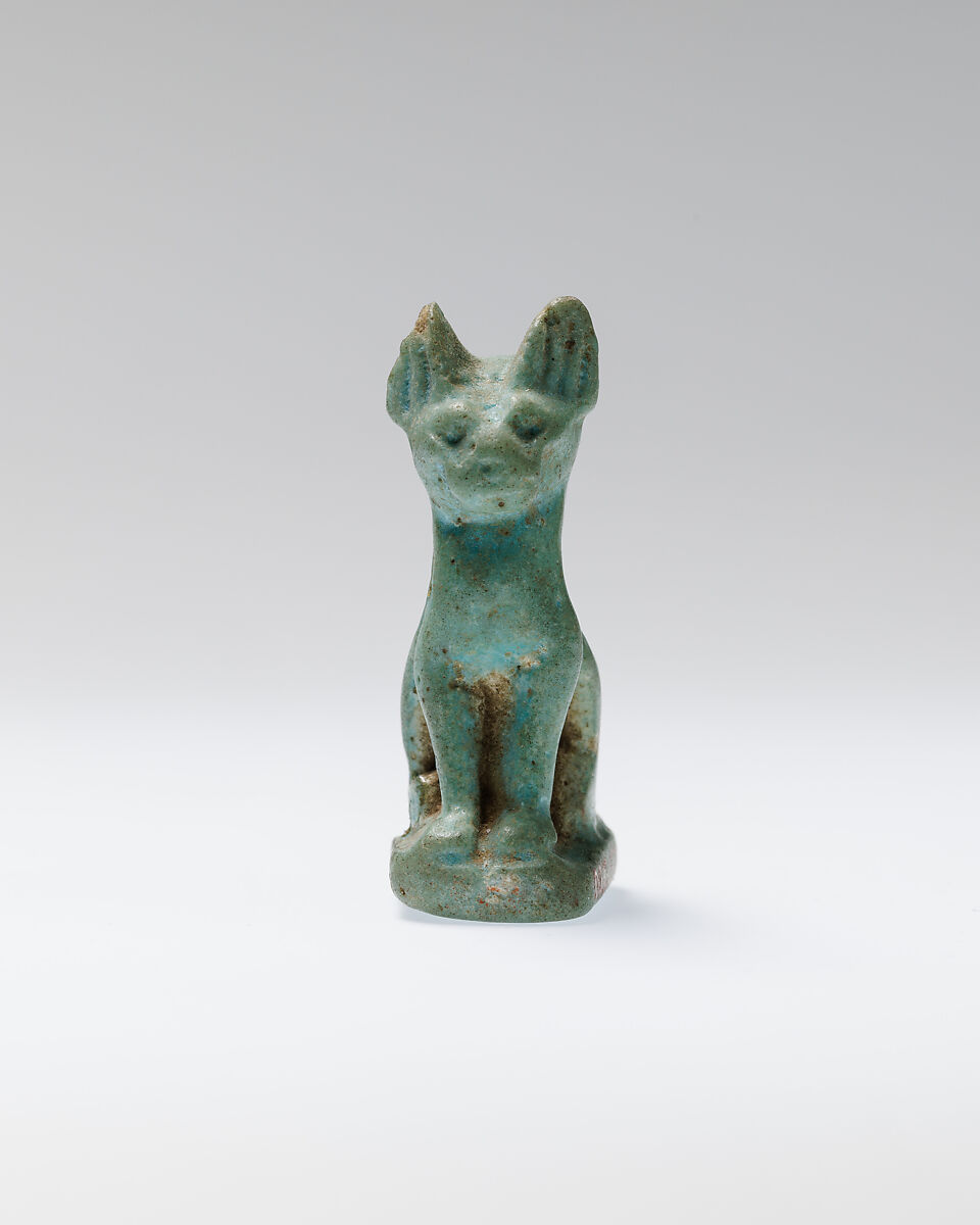 Cat Amulet, Blue faience 