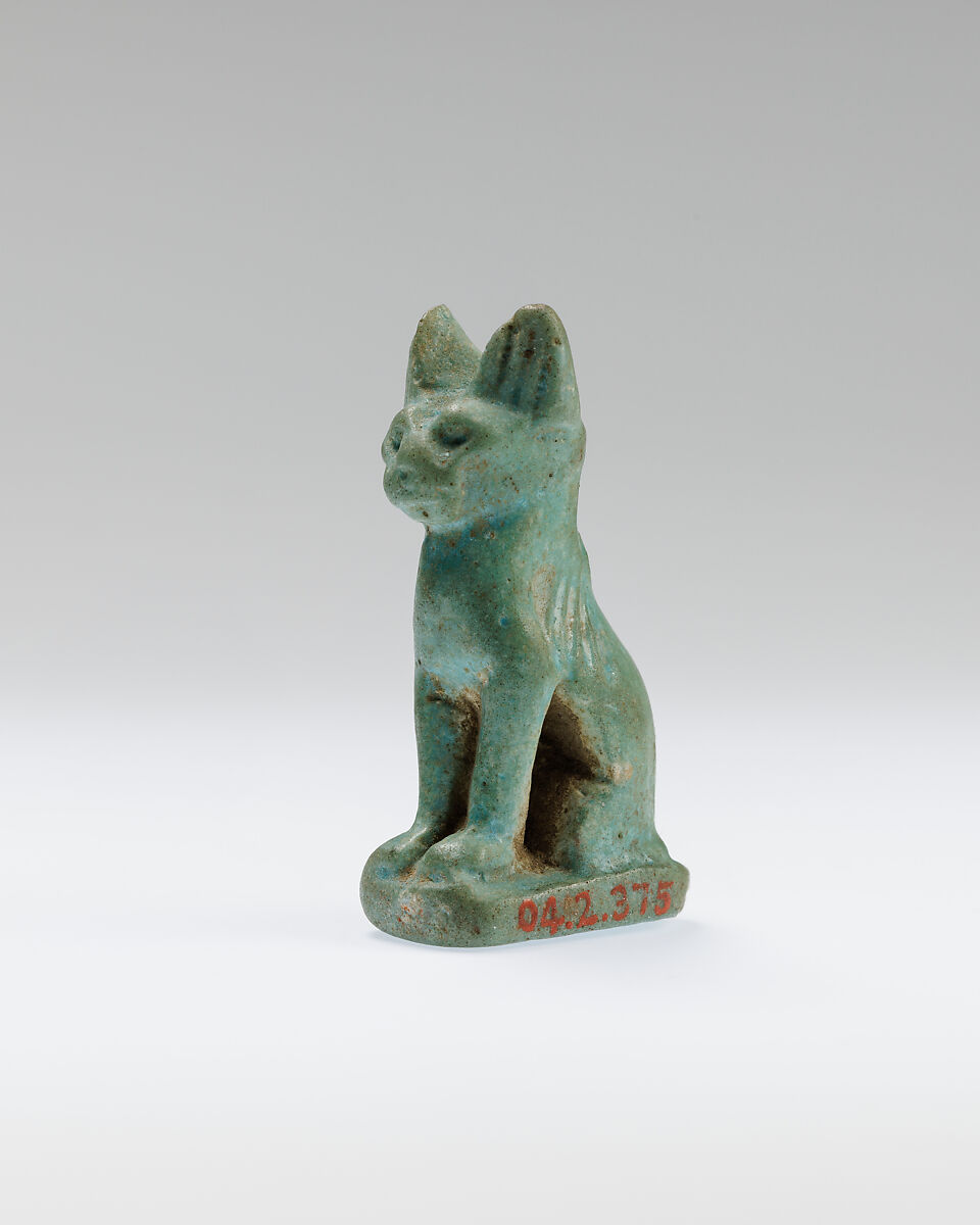 Cat Amulet, Blue faience