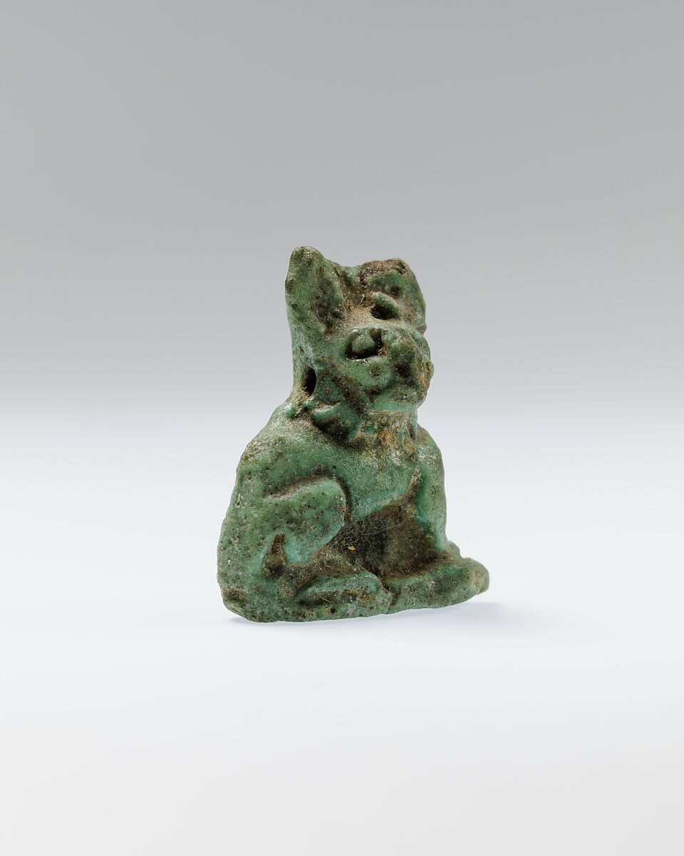 Cat Amulet, Green faience