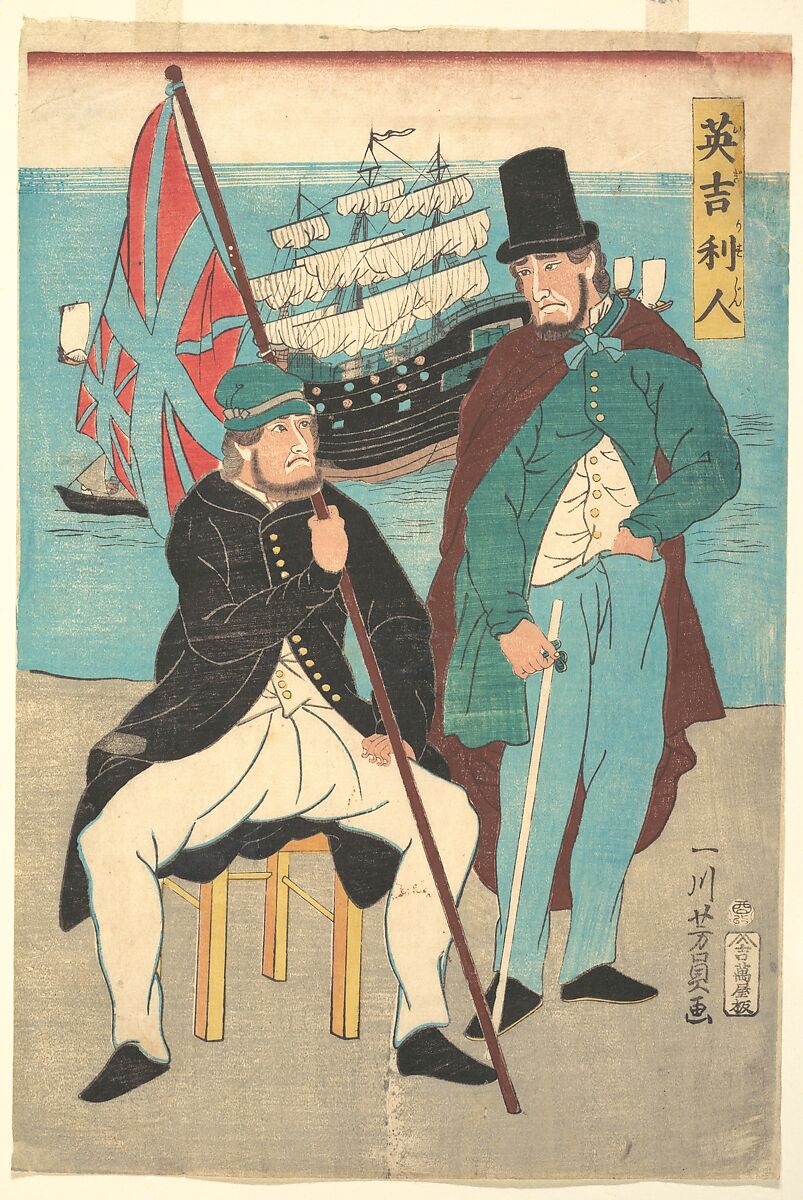 Englishmen, Utagawa Yoshikazu (Japanese, active ca. 1850–70), Woodblock print; ink and color on paper, Japan 