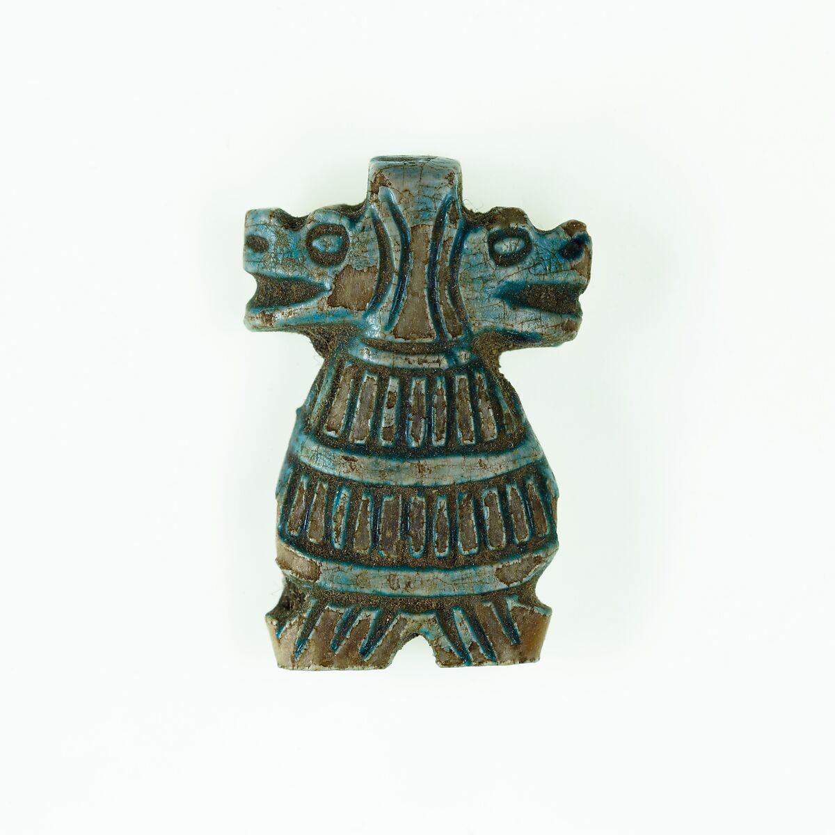 Taweret amulet with double head, Blue faience 
